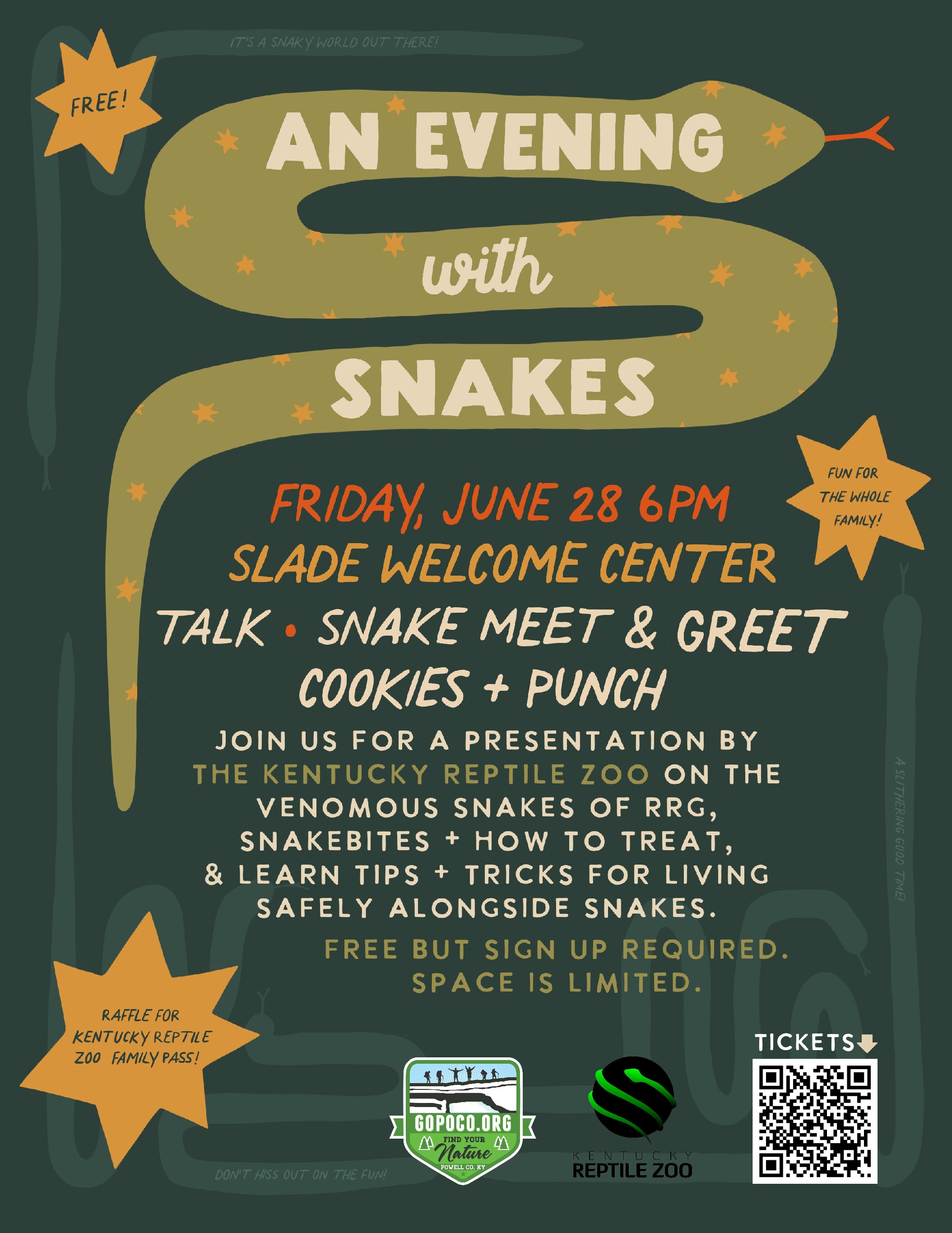 An Evening with Snakes with KY Reptile Zoo at the Slade Center Powell County Tourism